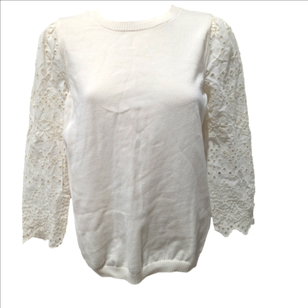 Elegant White LOFT Sweater with Lace Detail